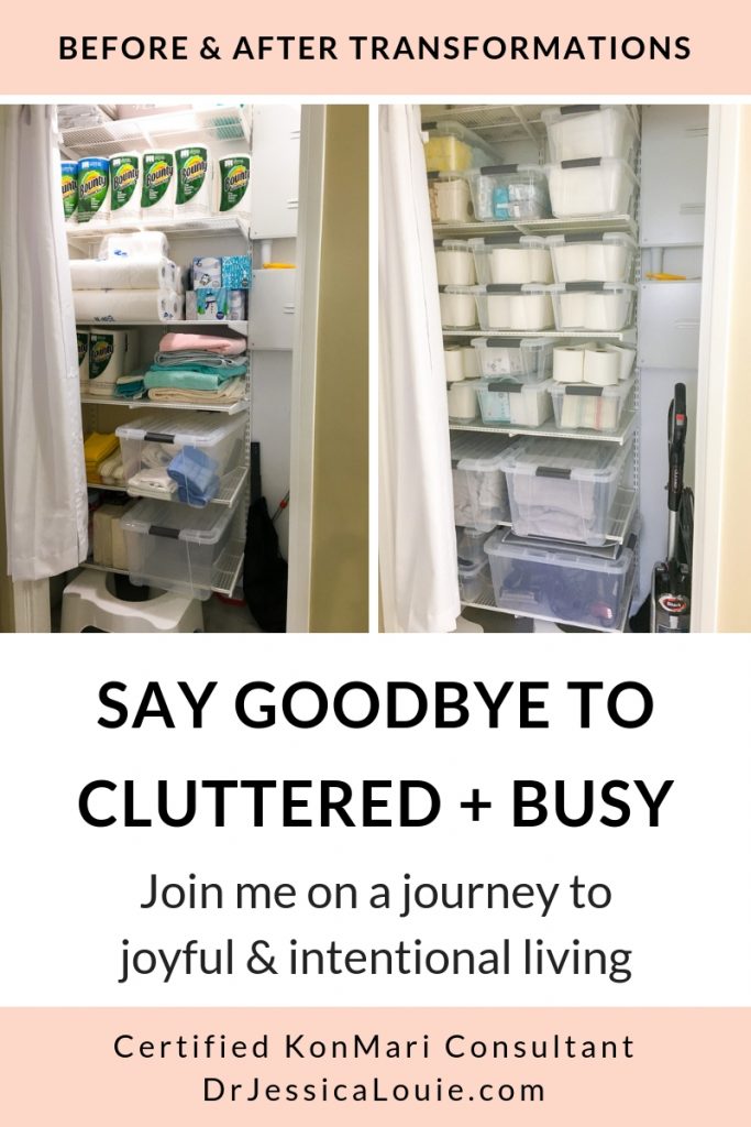 KonMari Method before and after photos with Dr. Jessica Louie, PharmD, Certified KonMari Consultant and Coach in Los Angeles. Declutter Coach and Burnout Coach. Joyful and intentional living. Happy PharmD. Japanese organizing to change life. Curate a life you love. DrJessicaLouie.com.