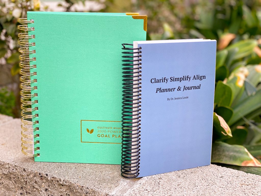 Clarify Simplify Align Quarterly Planner and Journal by Dr. Jessica Louie, Burnout and well-being book for students and pharmacists, bring joy and gratitude journal, goal setting, daily planner